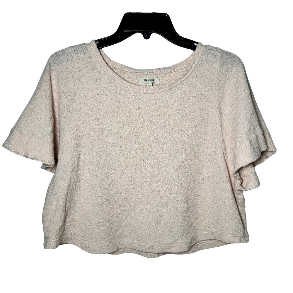 Madewell XS Blush Pink Textured Boxy Crop Top Short Sleeve Casual Tee